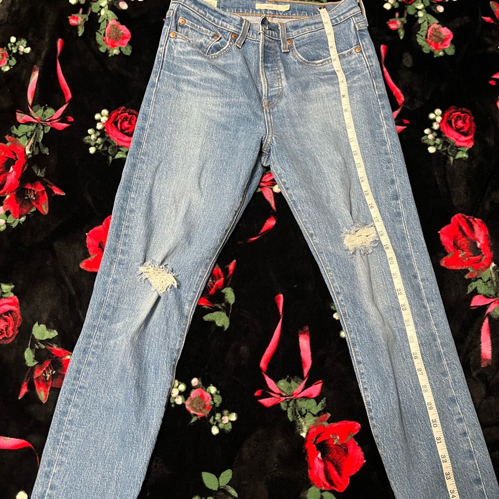 Levi's Blue Straight Leg Jeans with Distressed Accents